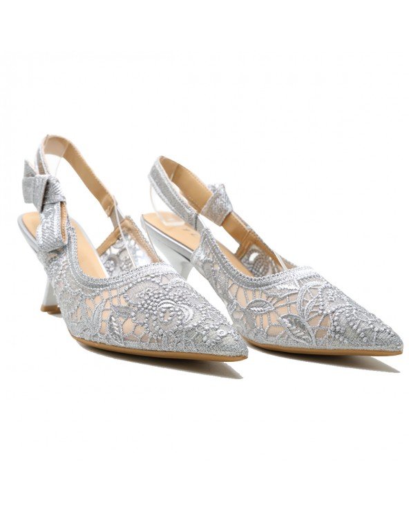 ESCARPINS PERFORÉE BOUT POINTU – ARGENTÉ