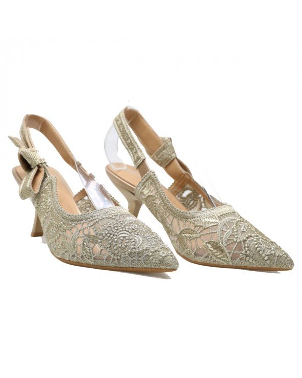 ESCARPINS PERFORÉE BOUT POINTU – DORÉ