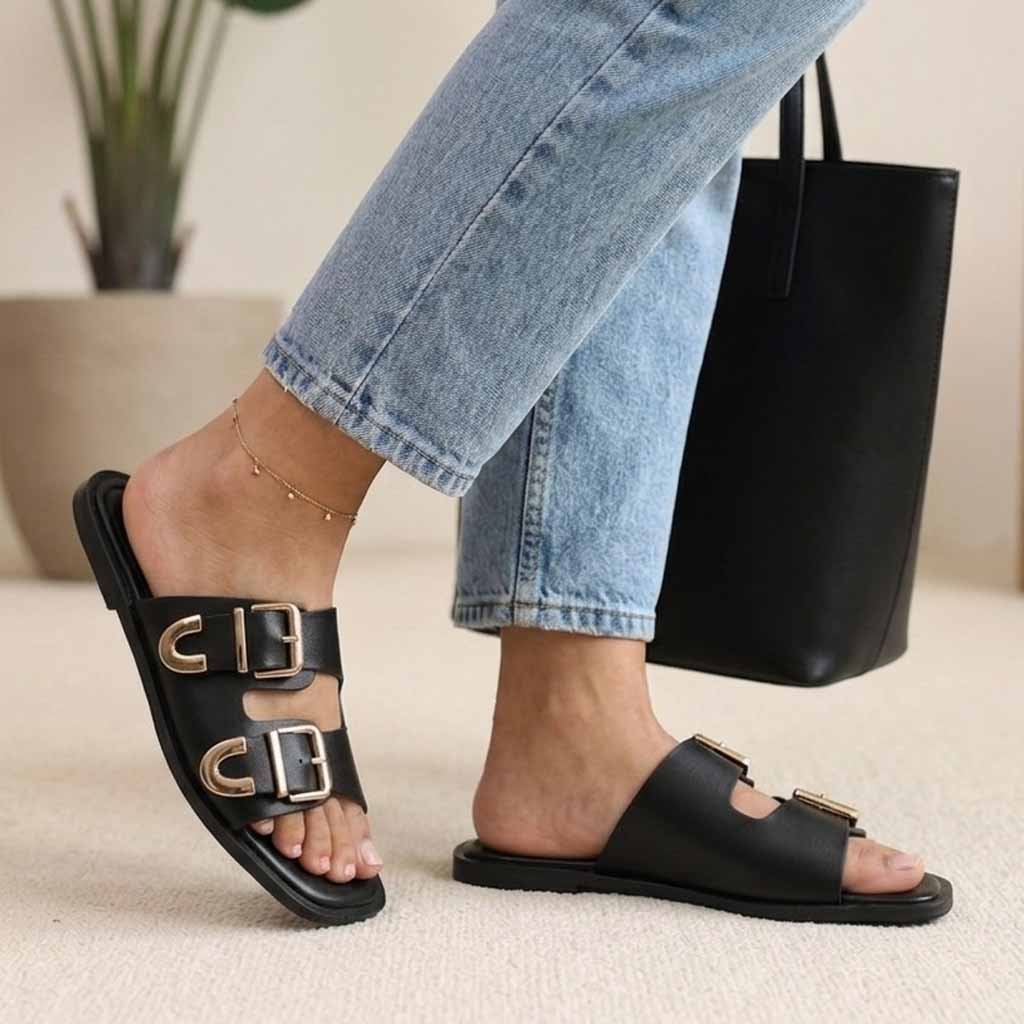 MULES PLATES- NOIR