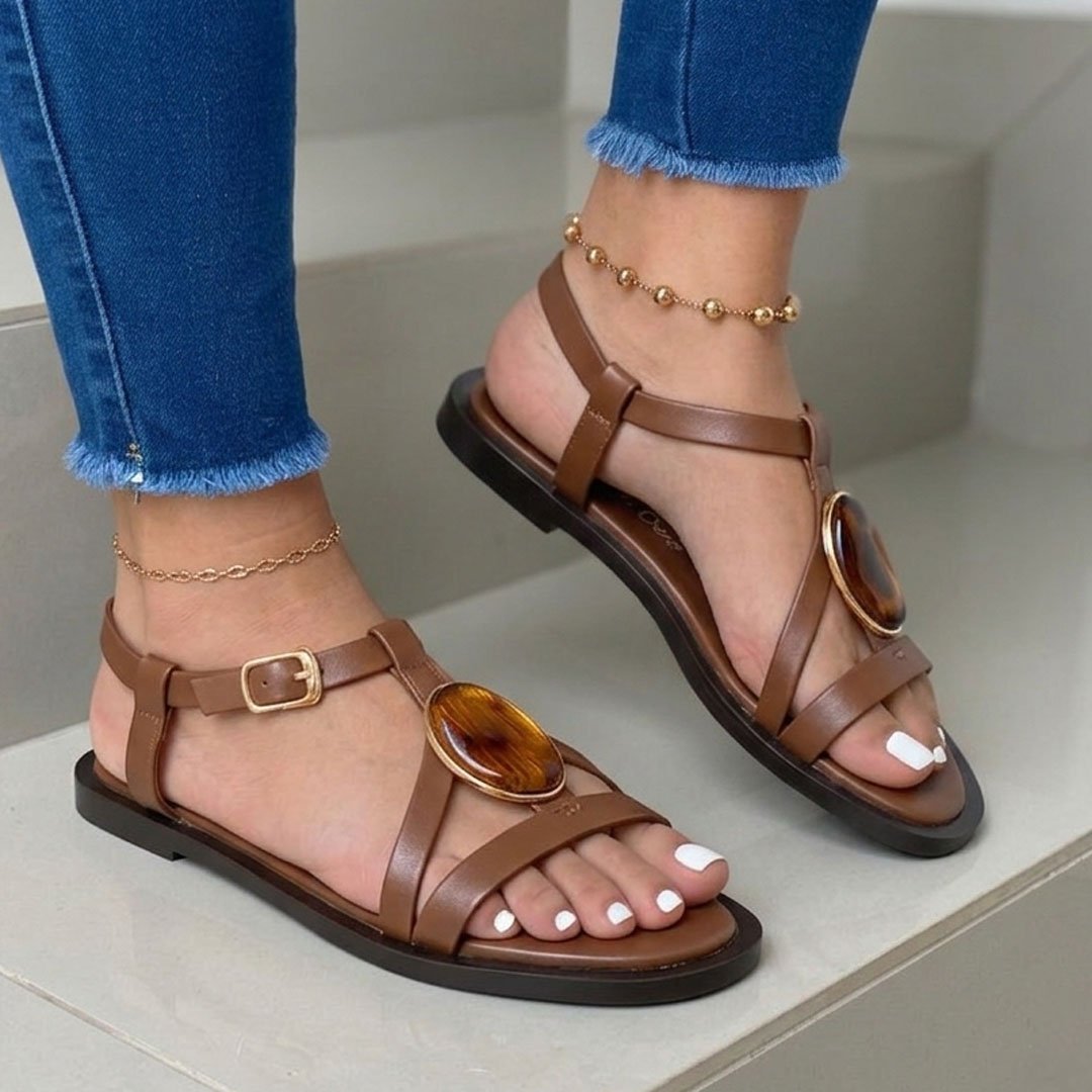 SANDALES PLATES CONFORTABLES – MARRON