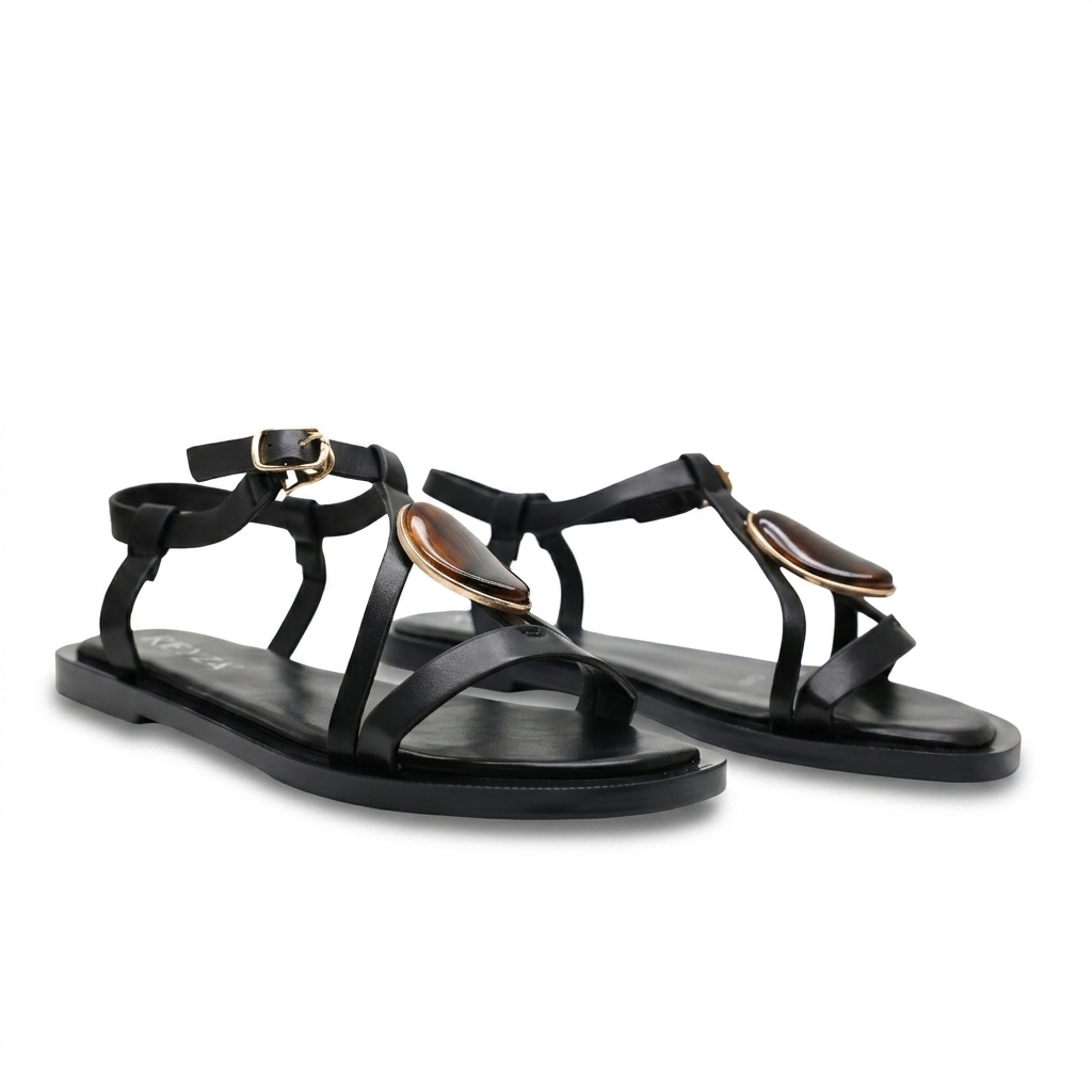 SANDALES PLATES CONFORTABLES – NOIR