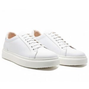 BASKETS À LACETS EN CUIR - BLANC