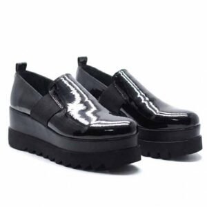 CHAUSSURE COMPENSÉES EN CUIR - NOIR