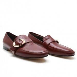 CHAUSSURE EN CUIR BOUT CARRÉ - BORDEAU