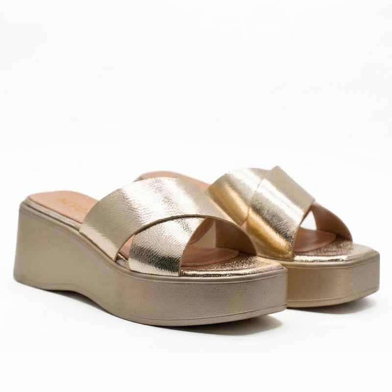 SANDALES COMPENSÉES BRIDES CROISÉES – DORÉ