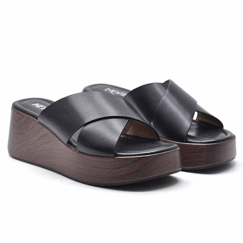 MULES COMPENSÉES À BRIDES CROISÉES – NOIR
