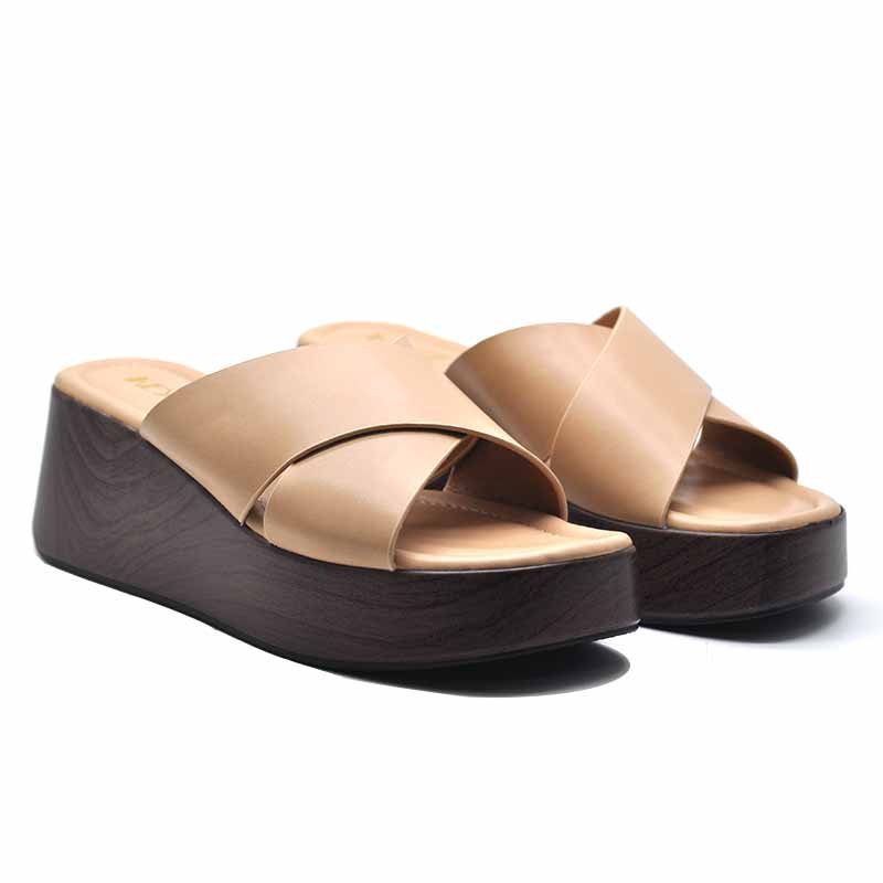 MULES COMPENSÉES À BRIDES CROISÉES – BEIGE